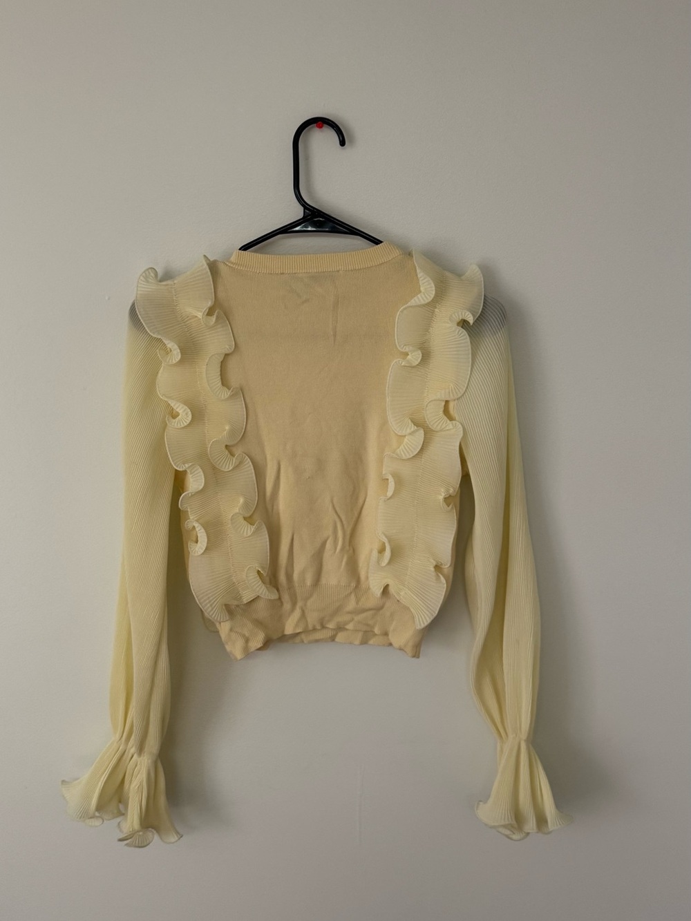 ZARA Pale Yellow Ruffle-Front Knit Top - Picture 2 of 7